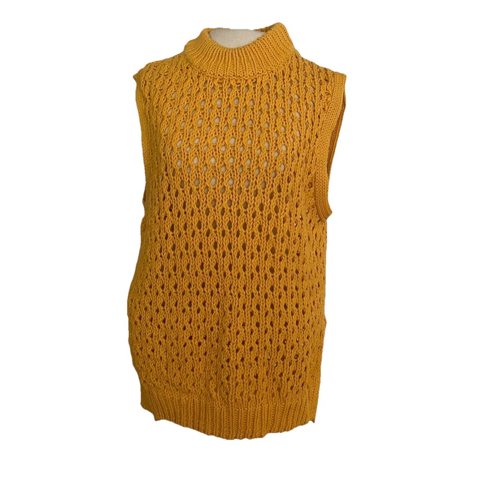 Roxy Yellow Knit Mock Neck Sleeveless Tunic Vest Sweater‎ Crochet Lace